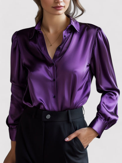 Belbo | Women's Elegant Black Satin Long Sleeves Blouse