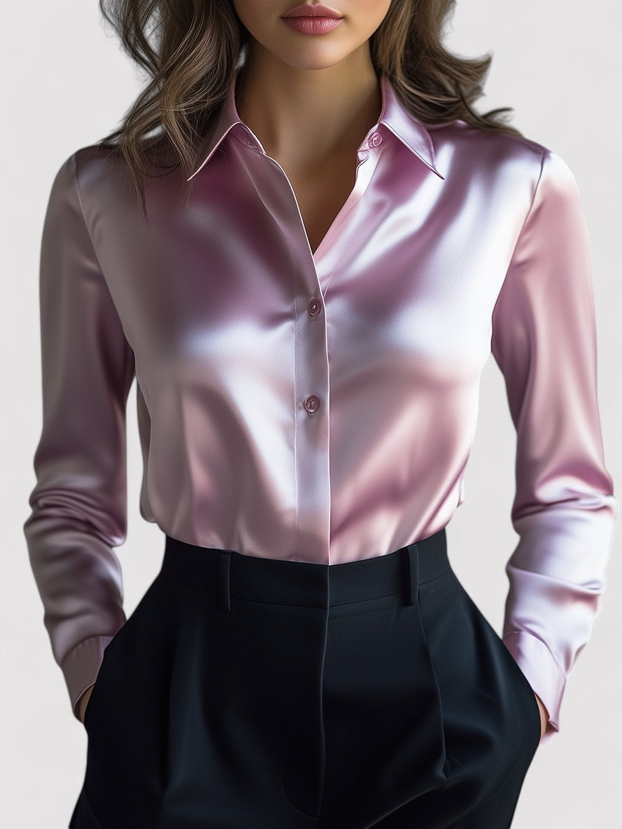 Belbo | Women's Elegant Black Satin Long Sleeves Blouse